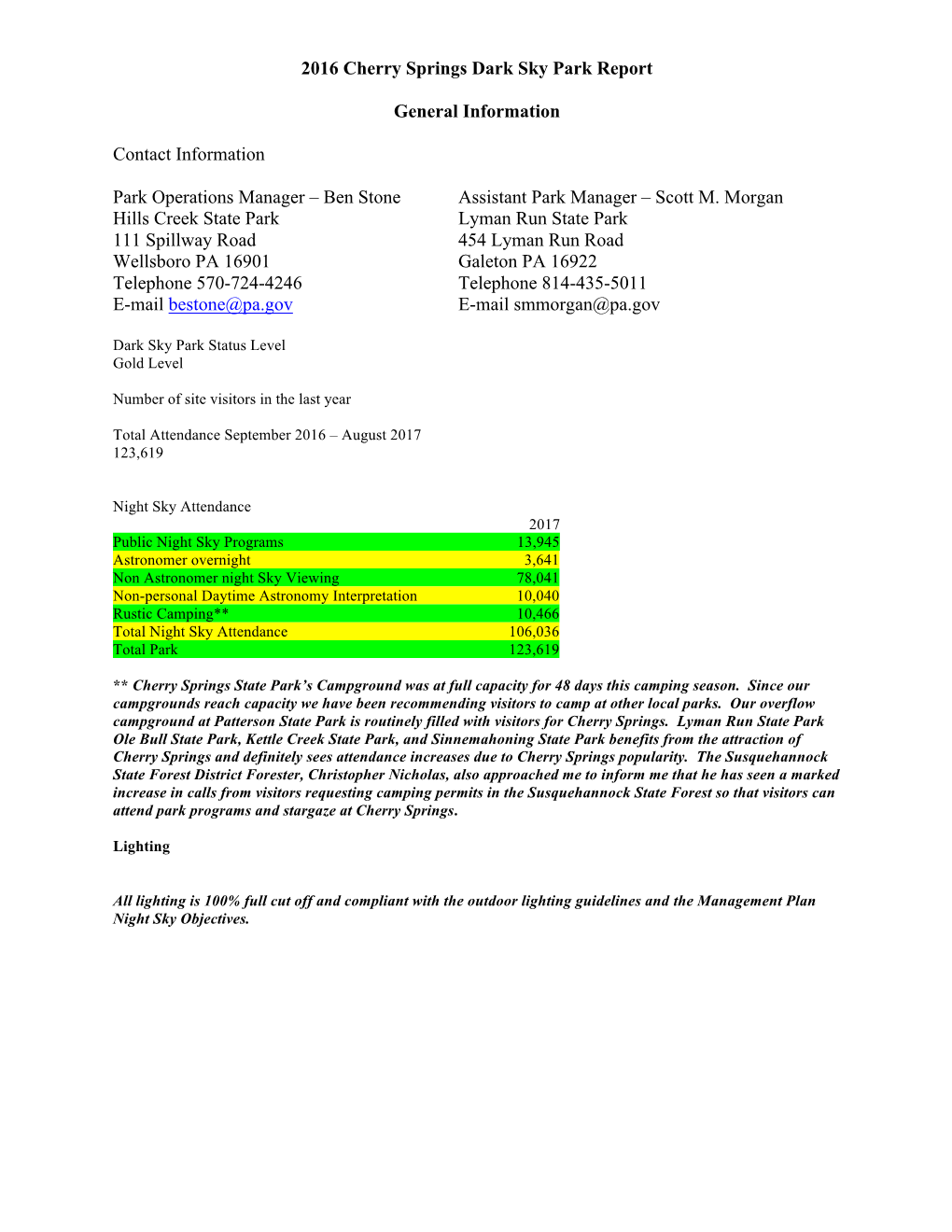 2017 Cherry Springs Dark Sky Park Report V2