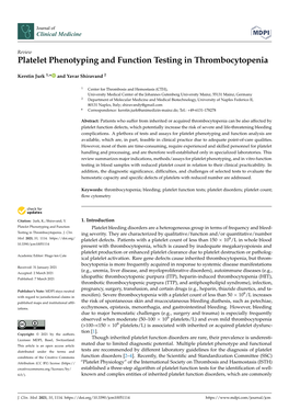 Platelet Phenotyping and Function Testing in Thrombocytopenia