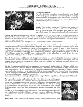 Echinacea Spp. Echinacea Tincture Class - Tilgner - Class@Herbaltransitions.Com