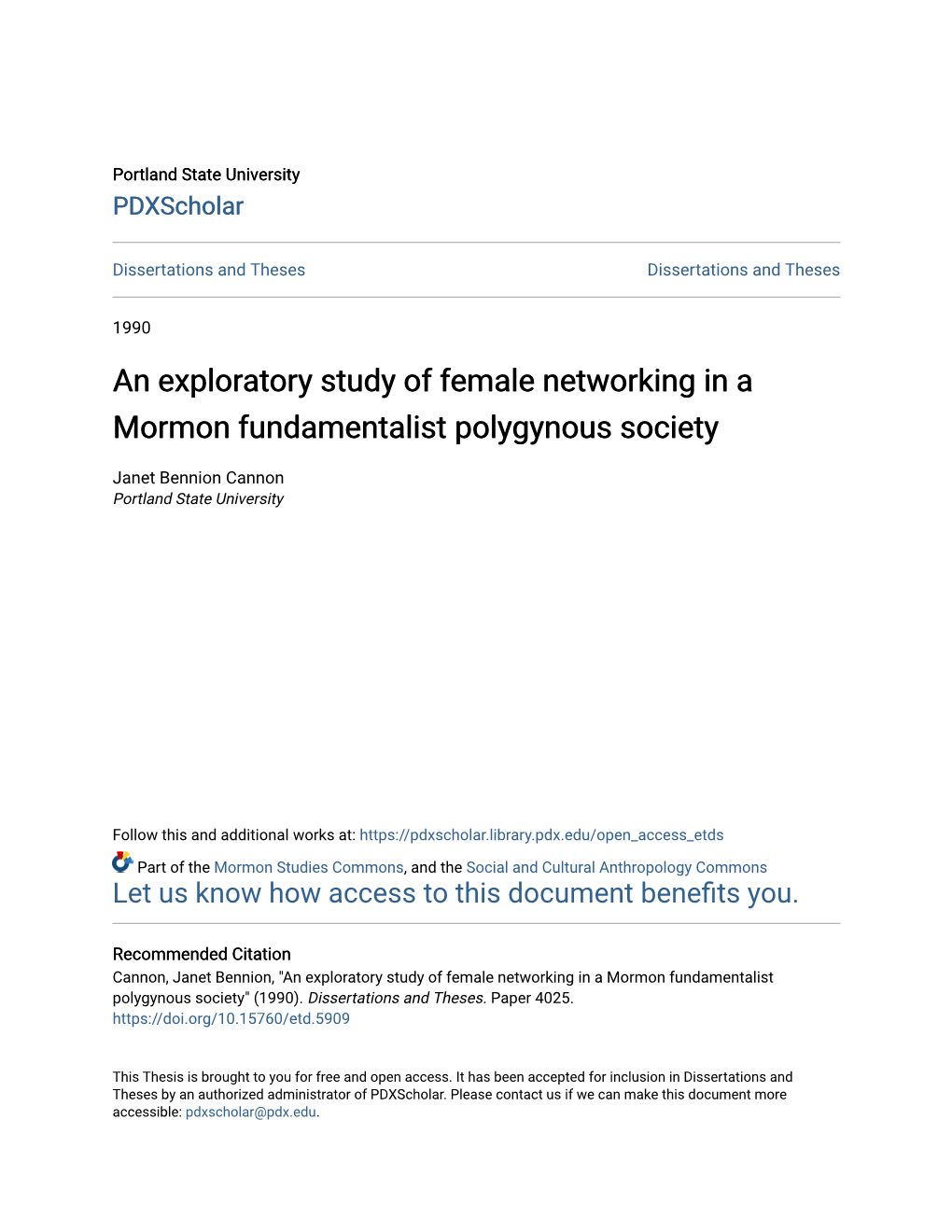 An Exploratory Study of Female Networking in a Mormon Fundamentalist Polygynous Society