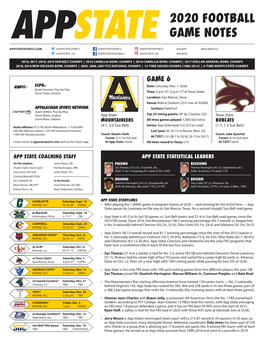 2020 Football Game Notes