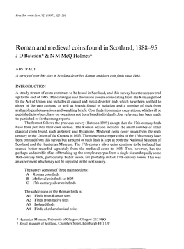 Roman and Medieval Coins Found in Scotland, 1988-95