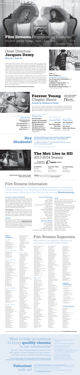 Film Streams Programming Calendar Film Streams Supporters Want To