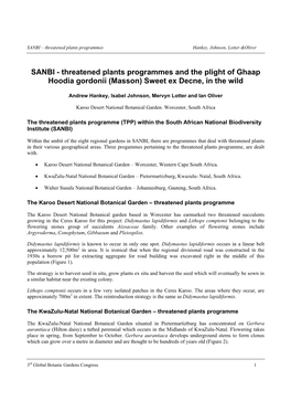 SANBI – Threatened Plants Programmes Hankey, Johnson, Lotter &Olirer