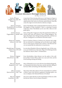 Women Falconers Through History Ellen Hagen, IAF WWG, 2017