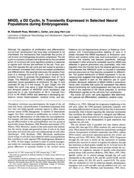 MN20, a D2 Cyclin, Is Transiently Expressed in Selected Neural Populations During Embryogenesis