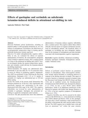 Effects of Quetiapine and Sertindole on Subchronic Ketamine-Induced Deficits in Attentional Set-Shifting in Rats