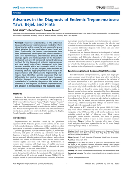 Advances in the Diagnosis of Endemic Treponematoses: Yaws, Bejel, and Pinta