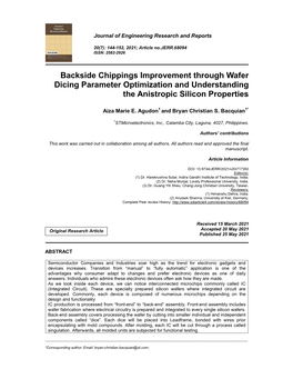 Backside Chippings Improvement Through Wafer Dicing Parameter Optimization and Understanding the Anistropic Silicon Properties