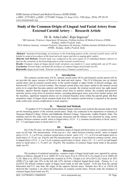Study of the Common Origin of Lingual and Facial Artery from External Carotid Artery – Research Article