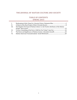 The Journal of Haitian Culture and Society Table