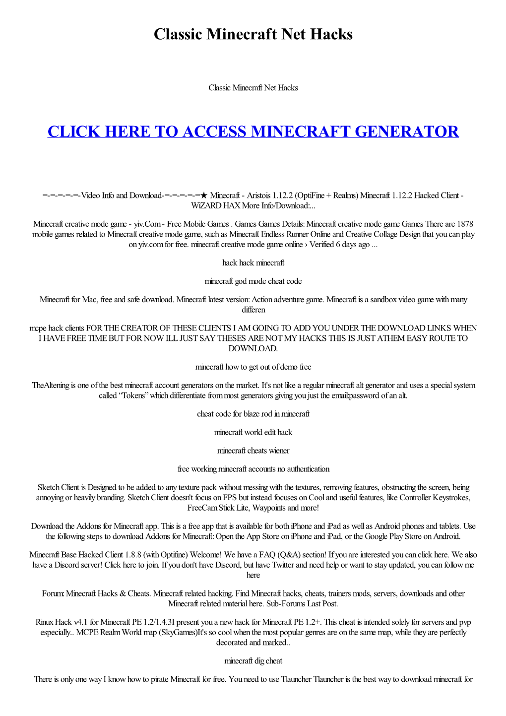 Classic Minecraft Net Hacks