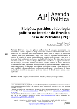 Eleições, Partidos E Ideologia Política No Interior Do Brasil: O Caso De Petrolina (PE)1