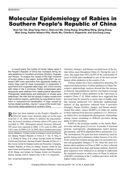 Molecular Epidemiology of Rabies in Southern People's Republic of China