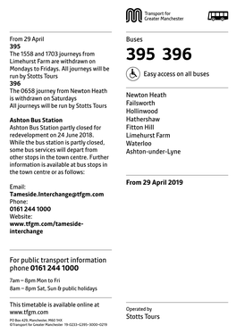 395 the 1558 and 1703 Journeys from Limehurst Farm Are Withdrawn on 395 396 Mondays to Fridays