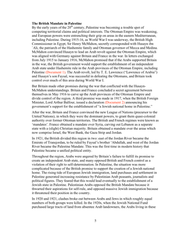 5 the British Mandate in Palestine by the Early Years of the 20Th Century, Palestine Was Becoming a Trouble Spot of Competing Te