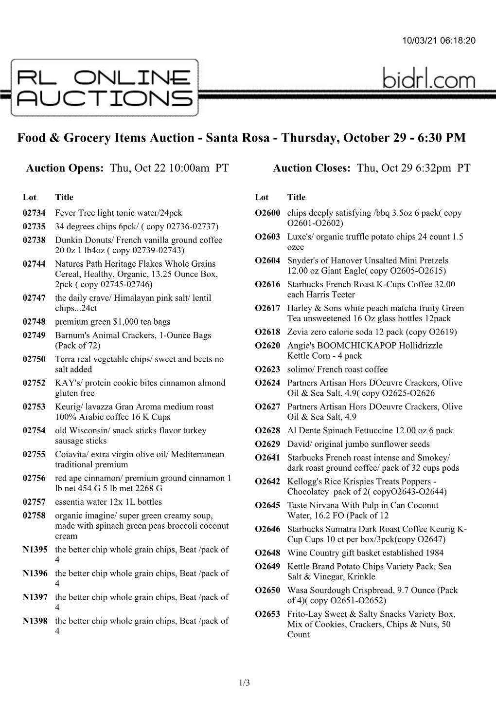 Food & Grocery Items Auction