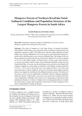 Mangrove Forests of Northern Kwazulu-Natal: Sediment Conditions and Population Structure of the Largest Mangrove Forests in South Africa