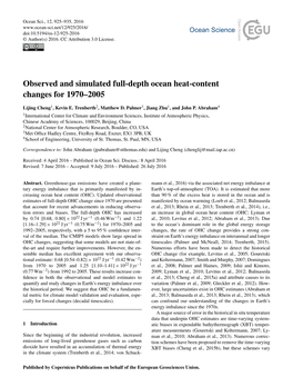 Observed and Simulated Full-Depth Ocean Heat-Content Changes for 1970–2005