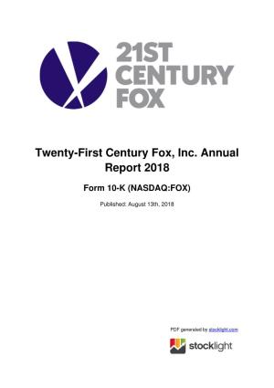 Twenty-First Century Fox, Inc. Annual Report 2018