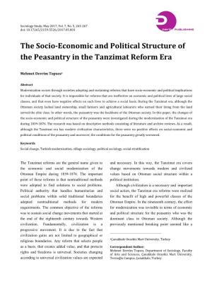The Socio-Economic and Political Structure of the Peasantry in The