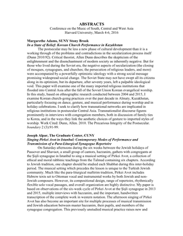 ABSTRACTS Conference on the Music of South, Central and West Asia Harvard University, March 4-6, 2016