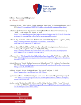 Ethical Autonomy Bibliography As of January 6, 2016