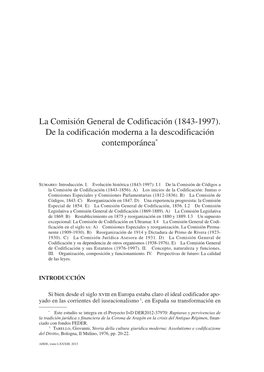 La Comisión General De Codificación (1843-1997). De La Codificación Moderna a La Descodificación Contemporánea*