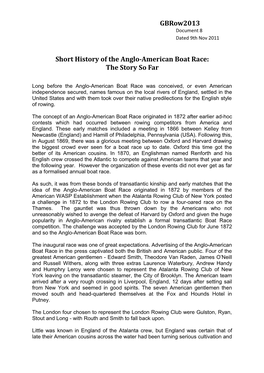 Gbrow2013 Short History of the Anglo-American Boat Race: The