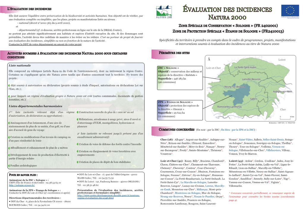 SOLOGNE » (FR 2402001) ­ Départemental (Cf