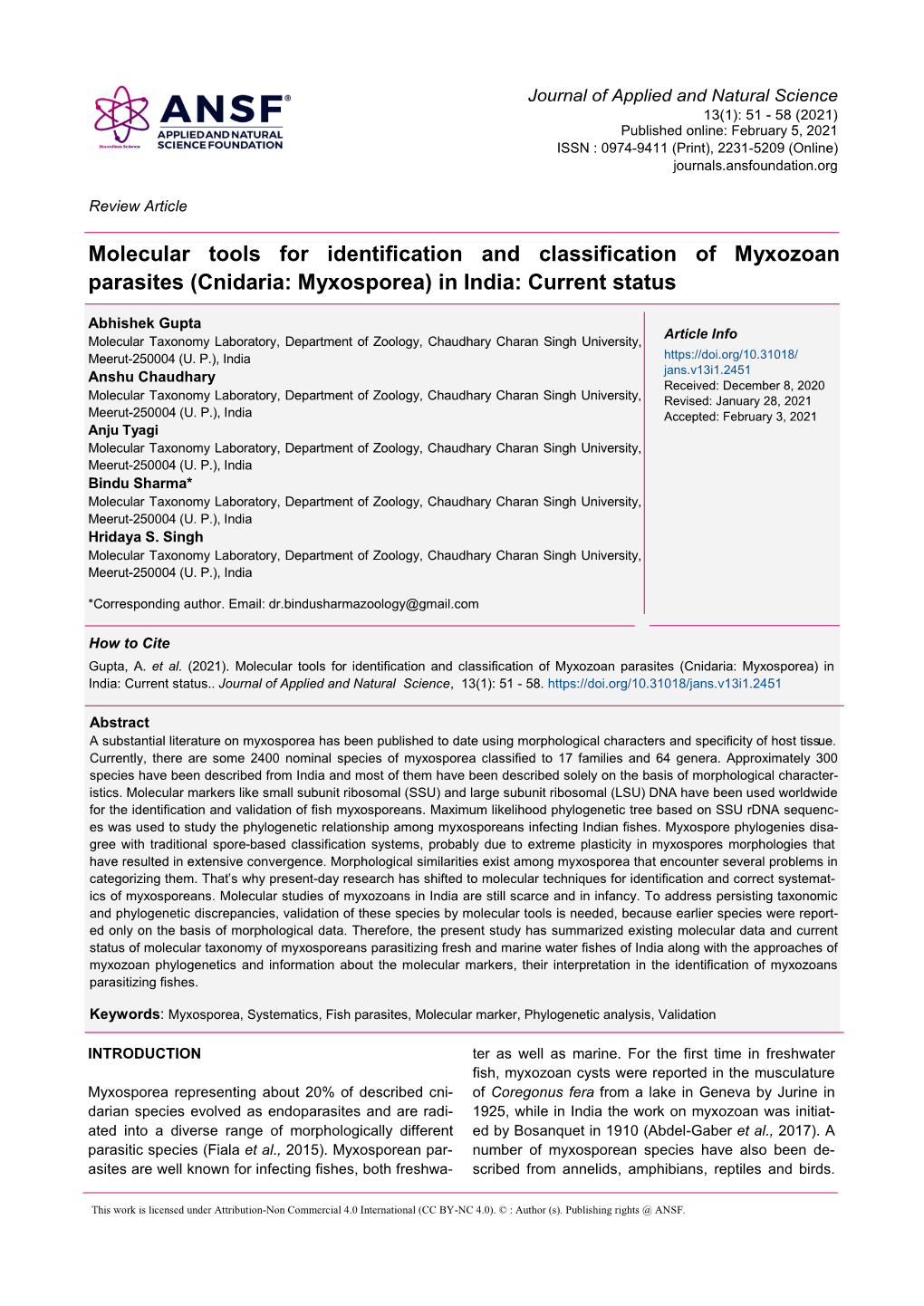 Cnidaria: Myxosporea) in India: Current Status