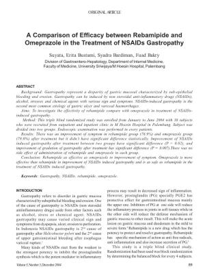 A Comparison of Efficacy Between Rebamipide and Omeprazole in the Treatment of Nsaids Gastropathy