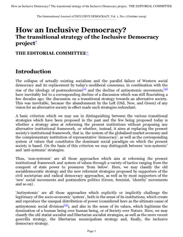 How an Inclusive Democracy? the Transitional Strategy of the Inclusive Democracy Project, the EDITORIAL COMMITTEE