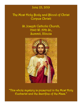 June 23, 2019 the Most Holy Body And