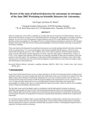 Review of the State of Infrared Detectors for Astronomy in Retrospect of the June 2002 Workshop on Scientific Detectors for Astronomy