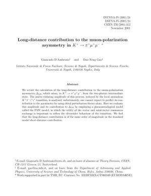 Long-Distance Contribution to the Muon-Polarization Asymmetry in K+ → Π+Μ+Μ