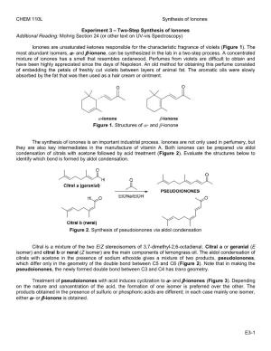 CHEM 110L Synthesis of Ionones E3-1 Experiment 3 – Two-Step