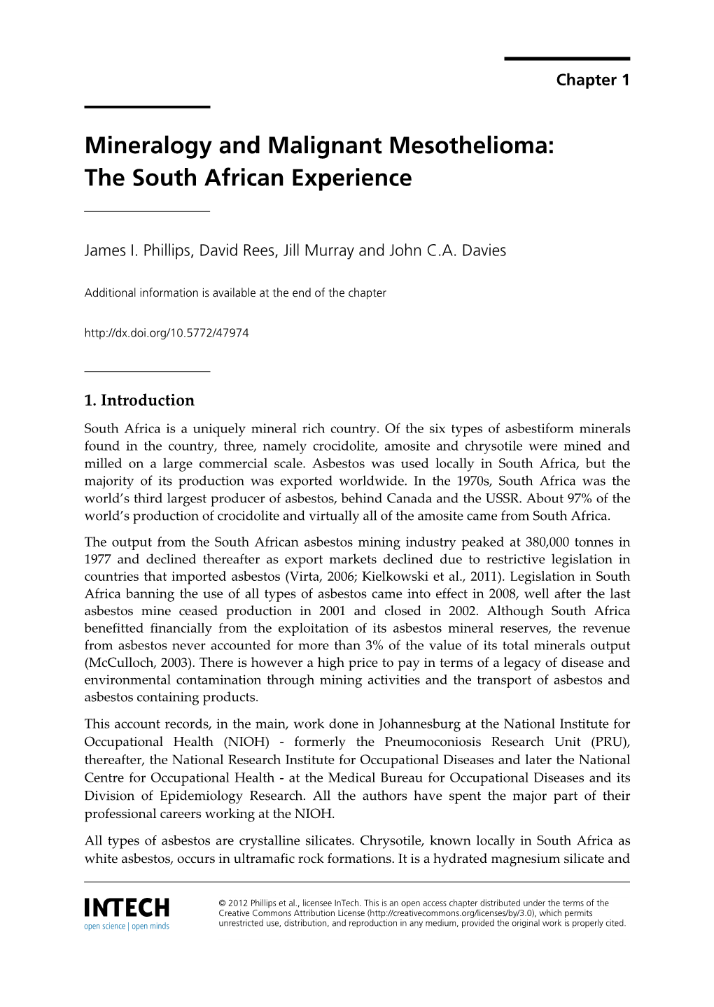 Mineralogy and Malignant Mesothelioma: the South African Experience