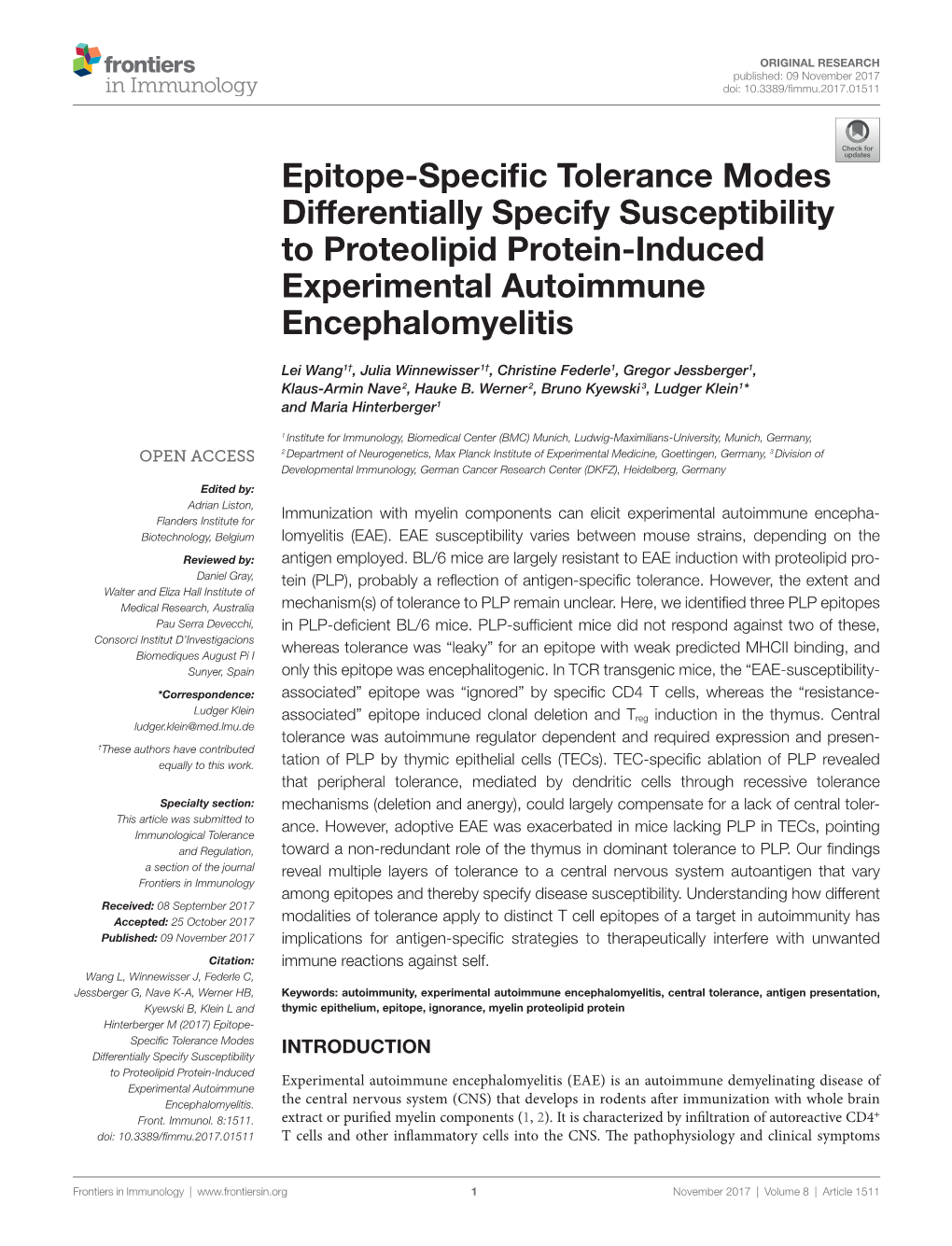 Epitope-Specific Tolerance Modes Differentially Specify Susceptibility to Proteolipid Protein-Induced Experimental Autoimmune Encephalomyelitis