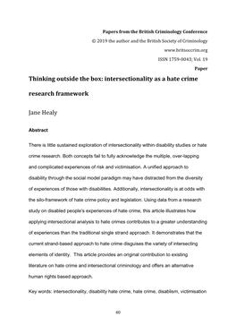 Thinking Outside the Box: Intersectionality As a Hate Crime Research Framework