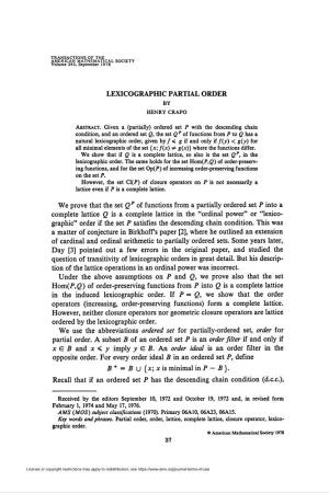 Lexicographic Partial Order 43