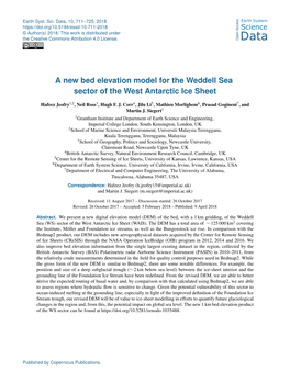 A New Bed Elevation Model for the Weddell Sea Sector of the West Antarctic Ice Sheet