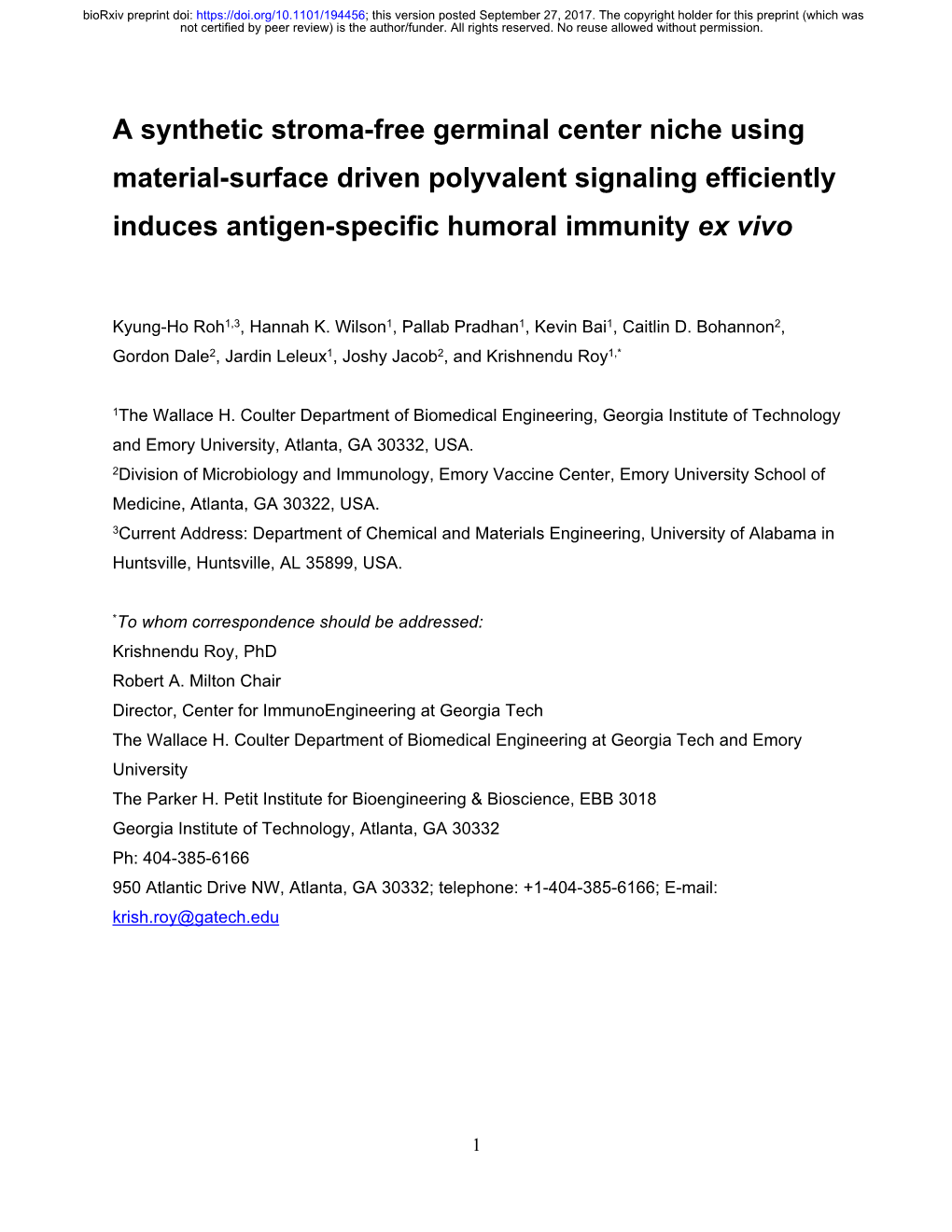 A Synthetic Stroma-Free Germinal Center Niche Using Material-Surface Driven Polyvalent Signaling Efficiently Induces Antigen-Specific Humoral Immunity Ex Vivo