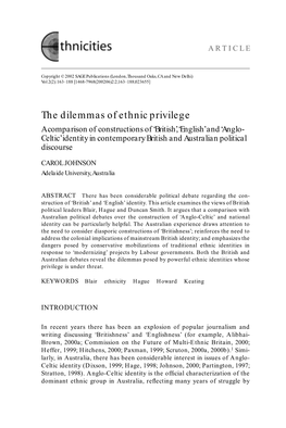 The Dilemmas of Ethnic Privilege: a Comparison of Constructions Of
