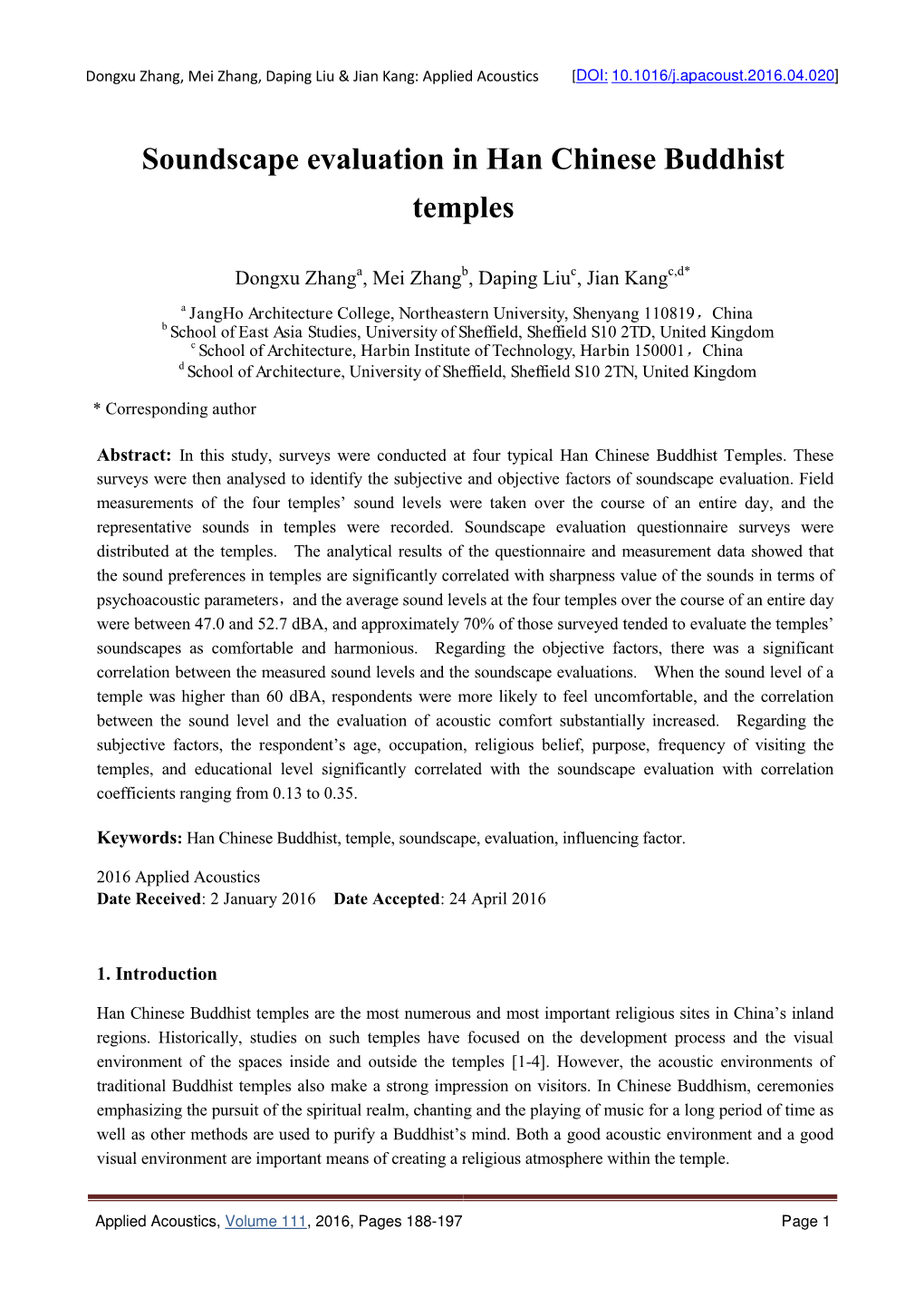 Soundscape Evaluation in Han Chinese Buddhist Temples