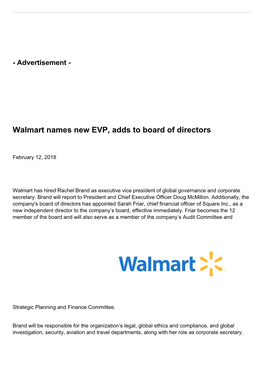 Walmart Names New EVP, Adds to Board of Directors