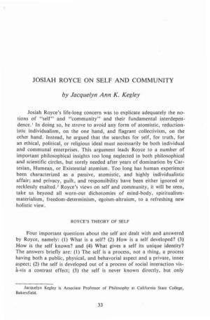 Josiah Royce on Self and Community