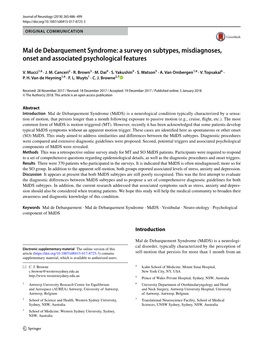 Mal De Debarquement Syndrome: a Survey on Subtypes, Misdiagnoses, Onset and Associated Psychological Features