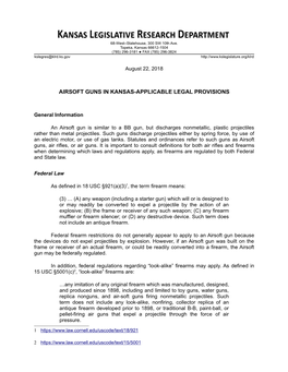 Airsoft Guns in Kansas-Applicable Legal Provisions, August 2018