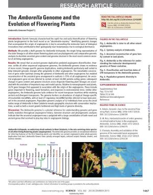 Amborella Genome Project, Evolution of Flowering Plants Science 342, 1241089 (2013)